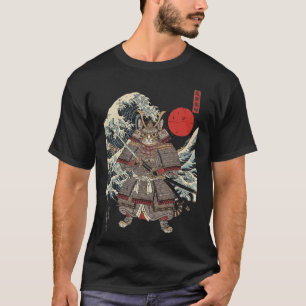 Japanese Wave Samurai Cat Warrior Ukiyoe Art Men W T-Shirt