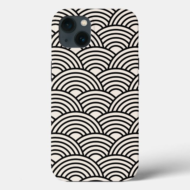 Japanese Wave Seigaiha Black And Cream White Case-Mate iPhone Case (Back)