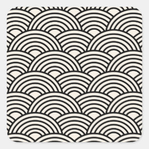 Japanese Wave Seigaiha Black And Cream White Square Sticker