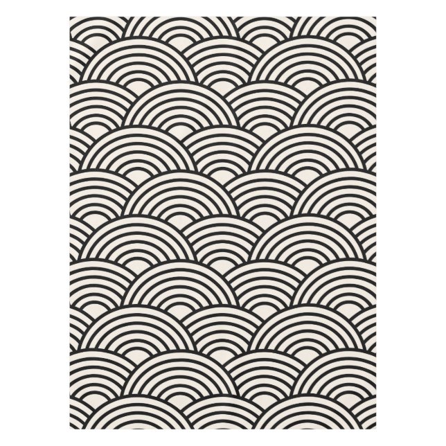 Japanese Wave Seigaiha Black And Cream White Tablecloth (Front)