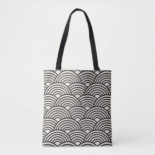 Japanese Wave Seigaiha Black And Cream White Tote Bag