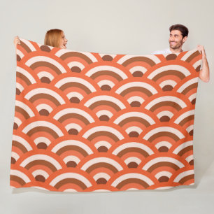 Japanese Wave Seigaiha Pattern Orange Brown Fleece Blanket