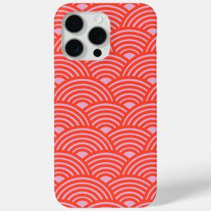 Japanese Wave Seigaiha Pattern Pink Red iPhone 15 Pro Max Case