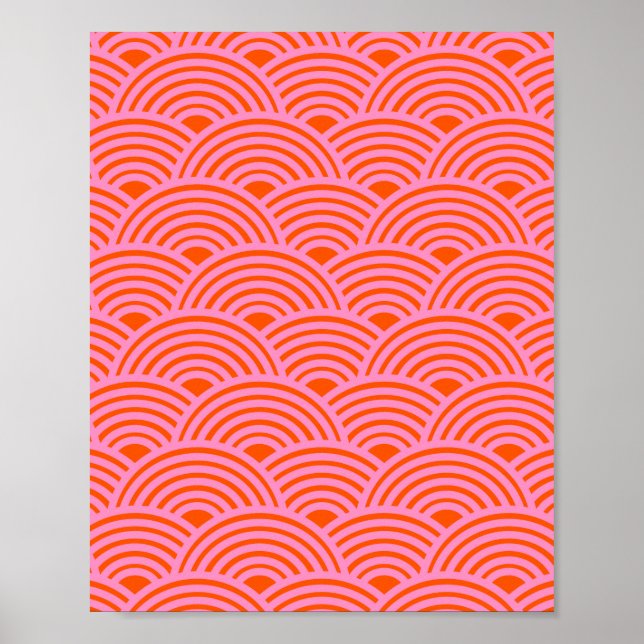 Japanese Wave Seigaiha Pattern Preppy Orange Pink Poster (Front)