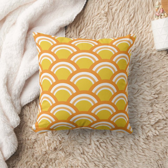 Japanese Wave Seigaiha  Pattern Yellow Orange  Cushion (Blanket)