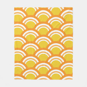 Japanese Wave Seigaiha Pattern Yellow Orange Fleece Blanket