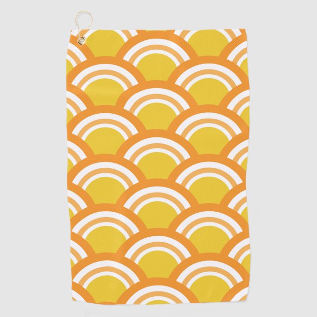 Japanese Wave Seigaiha  Pattern Yellow Orange  Golf Towel (Front)