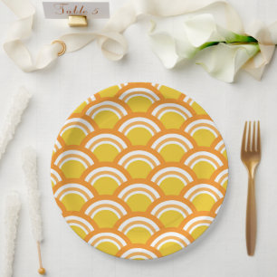 Japanese Wave Seigaiha  Pattern Yellow Orange  Paper Plate
