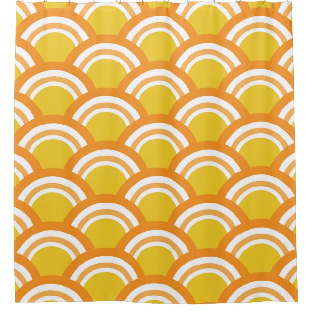Japanese Wave Seigaiha  Pattern Yellow Orange  Shower Curtain (Front)