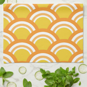 Japanese Wave Seigaiha Pattern Yellow Orange Tea Towel