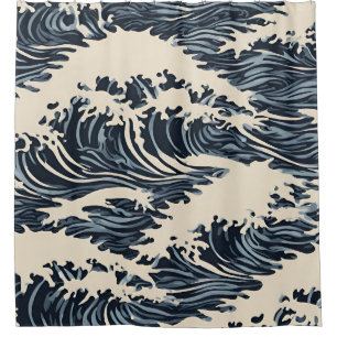 Japanese Wave Shower Curtain