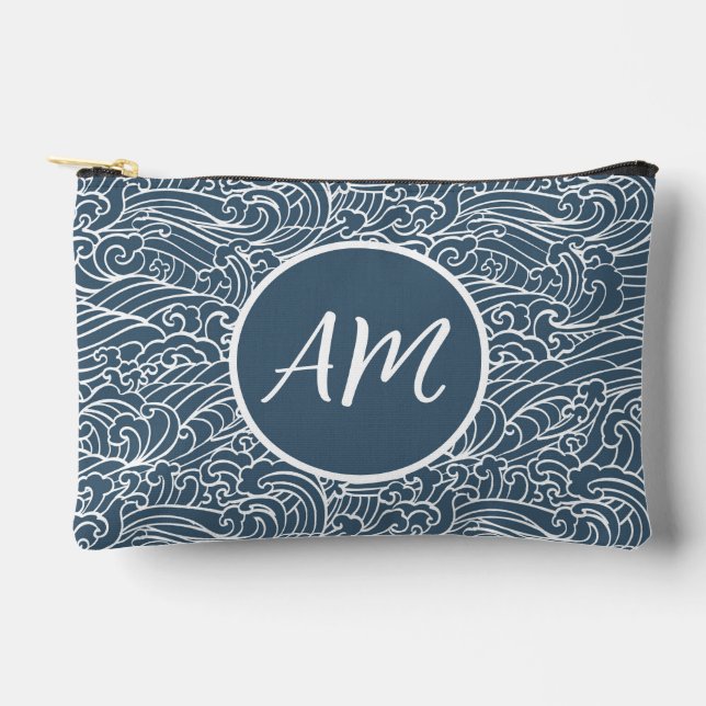 Japanese Wave Style Pattern Accessory Pouch (Front)