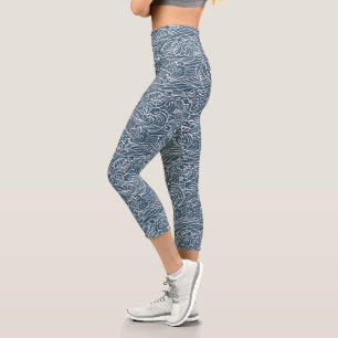 Japanese Wave Style Pattern Capri Leggings