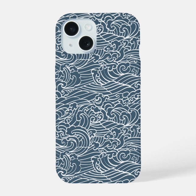Japanese Wave Style Pattern iPhone 15 Case (Back)
