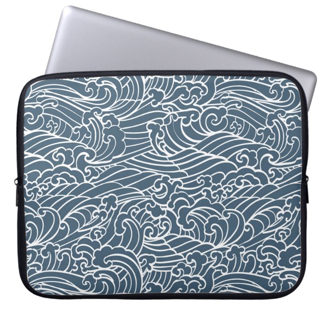 Japanese Wave Style Pattern Laptop Sleeve (Front)