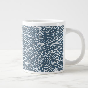 Japanese Wave Style Pattern Large Coffee Mug