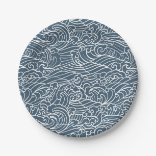 Japanese Wave Style Pattern Paper Plate