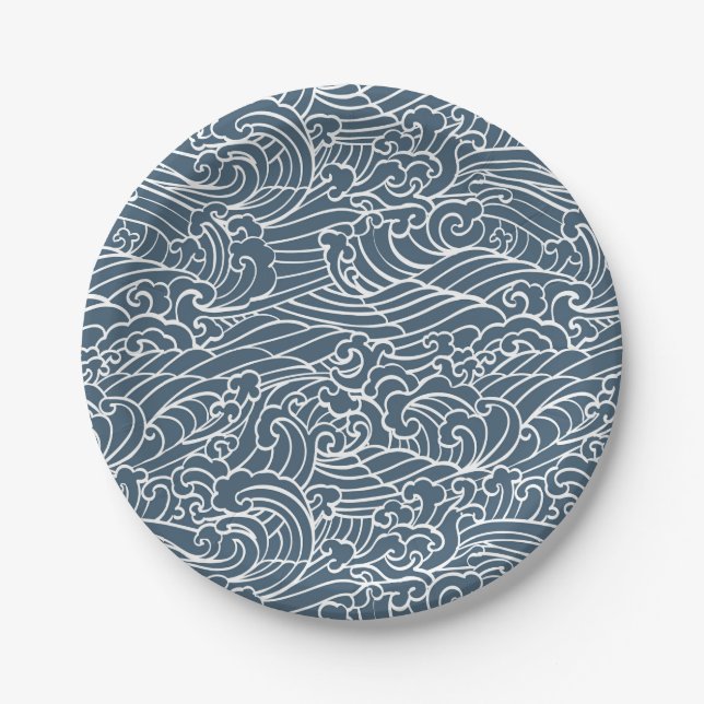Japanese Wave Style Pattern Paper Plate (Front)