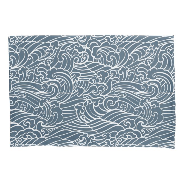 Japanese Wave Style Pattern Pillowcase (Front-Left)