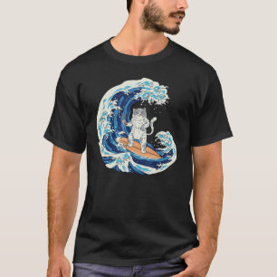 Japanese Wave Surfing Cat Eating Sushi 1 T-Shirt