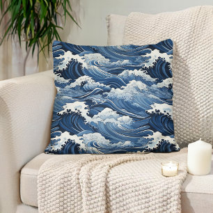 Japanese Waves Blue Shades Cushion