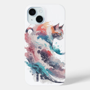 Japanese Waves Colourful Neo Traditional Cat iPhone 15 Case