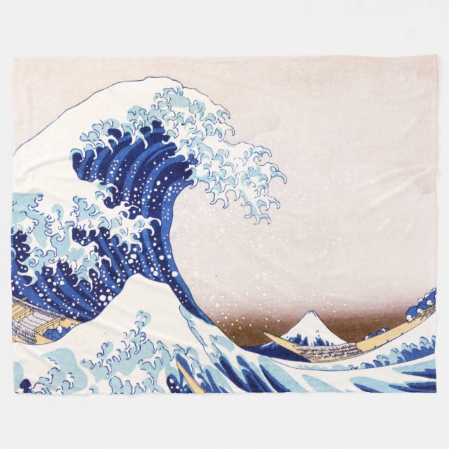 Japanese Waves Fleece Blanket (Front (Horizontal))