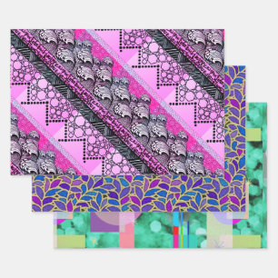 Japanese waves, Lapis & Gold Leave, & Spotlights Wrapping Paper Sheet