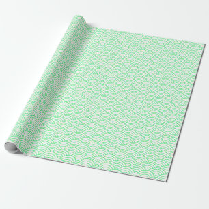 Japanese Waves, Light Green on White Wrapping Paper