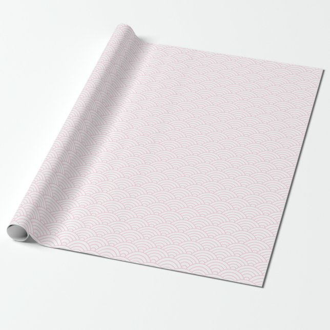 Japanese Waves, Light Pink on White Wrapping Paper (Unrolled)