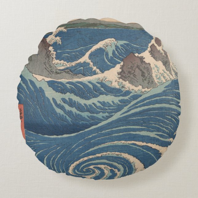 Japanese Waves Naruto Whirlpool Artwork Round Cushion (Front)