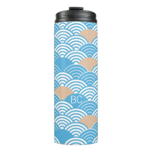 Japanese Waves Pattern Light Blue Beige Monograms Thermal Tumbler
