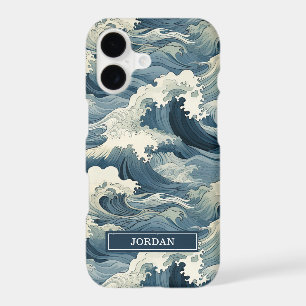 Japanese Waves Pattern Monogrammed