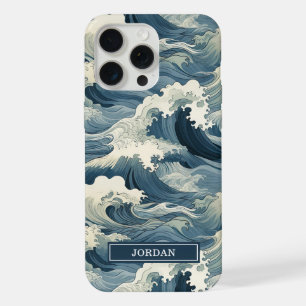 Japanese Waves Pattern Monogrammed iPhone 15 Pro Max Case