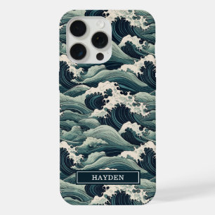 Japanese Waves Print Monogrammed iPhone 15 Pro Max Case