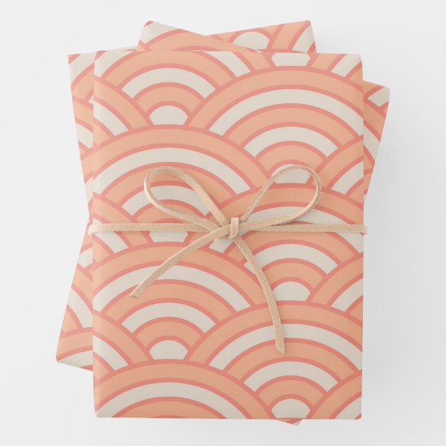 Japanese Waves Seigaiha Pattern Peach Fuzz  Wrapping Paper Sheet (In situ)
