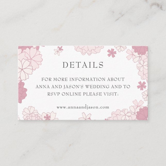 Japanese Wedding Pink Floral Asian Enclosure Card (Front)