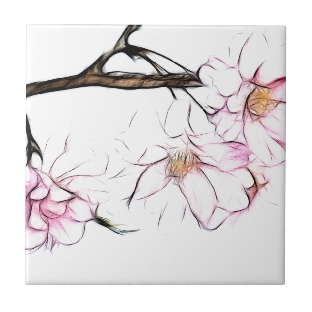Japanese Weeping Cherry Blossom Fractal Art Tile (Front)