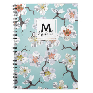 Japanese White Cherry Blossom Monogram Stationery Notebook