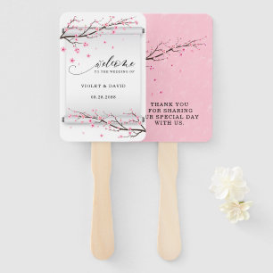 Japanese White Scroll Cherry Blossom Tree Wedding Hand Fan