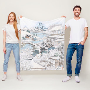 Japanese Winter Ukiyo-e of the 47 Ronin Fleece Blanket