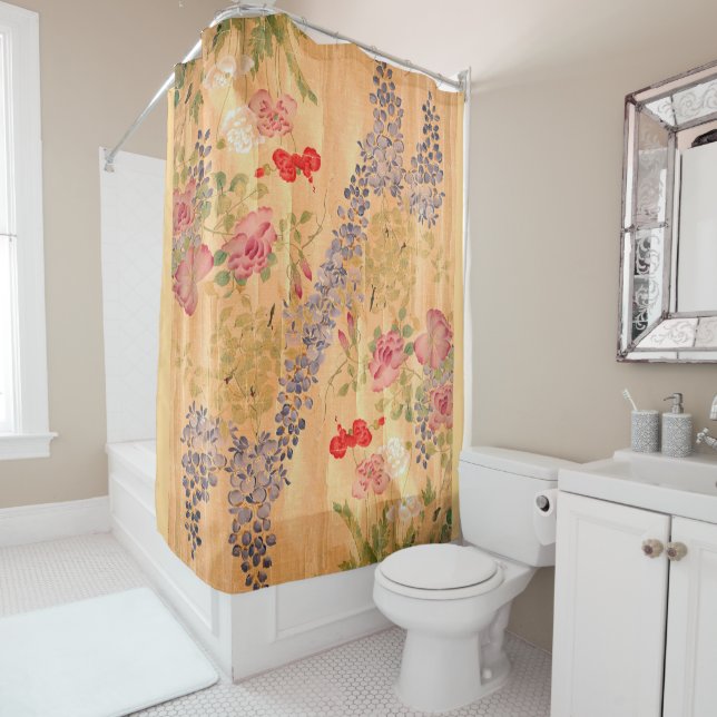 Japanese Wisteria & Rose Flowers Floral Shower Curtain (In Situ)