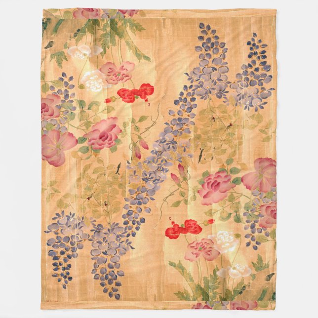 Japanese Wisteria Roses Flowers Floral Garden Fleece Blanket (Front)