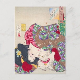 Japanese woman and cat art - Taiso Yoshitoshi - Postcard
