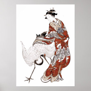 Japanese woman and crane (18th century) poster