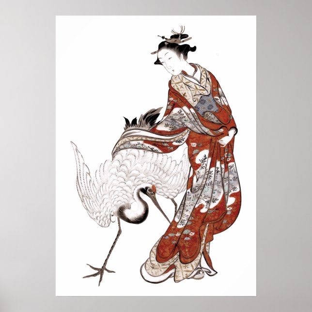 Japanese woman and crane (18th century) poster (Front)