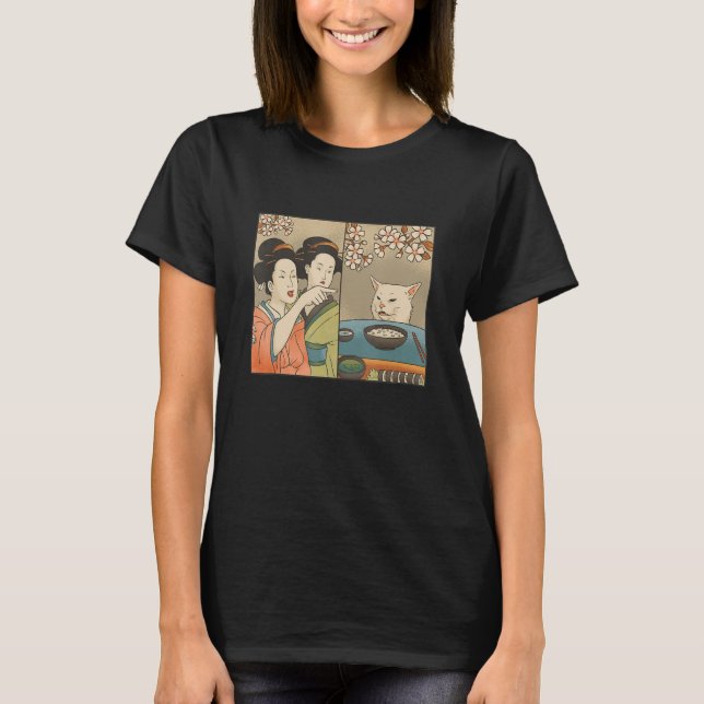 Japanese Woman Cat Meme  Mad Yelling T-Shirt (Front)