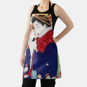Japanese Woman Holding a Cat, Tsukioka Yoshitoshi Apron