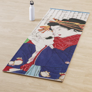 Japanese Woman Holding a Cat, Tsukioka Yoshitoshi Yoga Mat