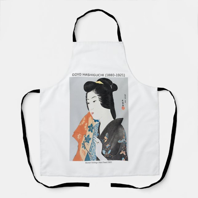 Japanese woman holding her towel - Goyō Hashiguchi Apron (Front)